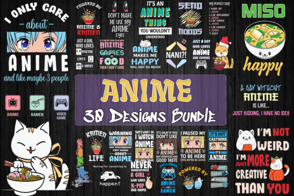 Anime Bundle SVG 30 Designs: Graphics for T-Shirt Designs
